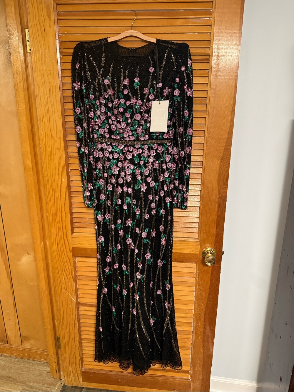 Mac Duggal 5492 floral beadwork long sleeve dress